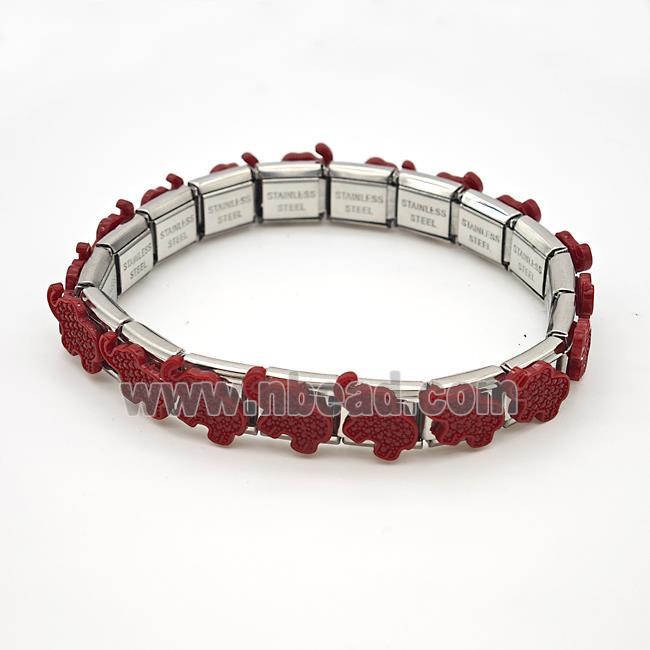 Raw Stainless Steel Module Bracelet Pave Resin Elephant