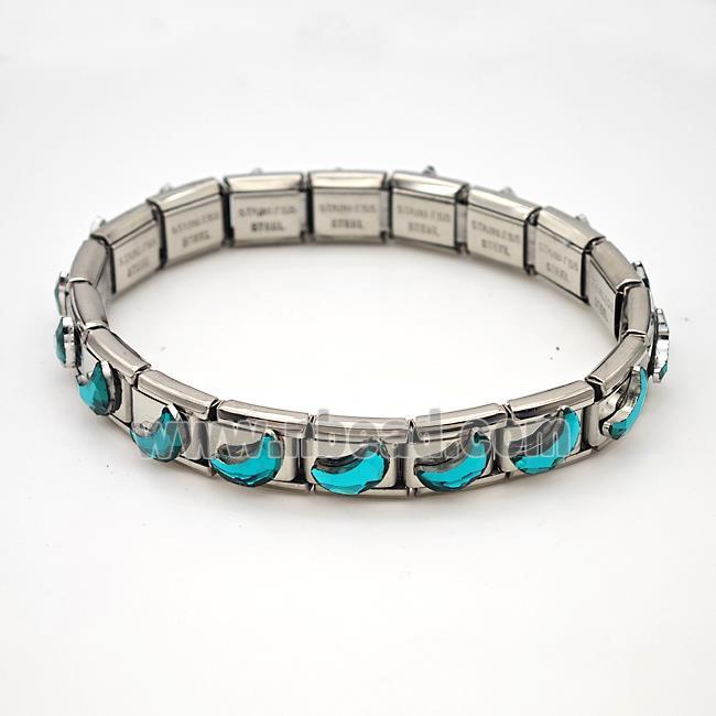 Raw Stainless Steel Module Bracelet Pave Acrylic Moon