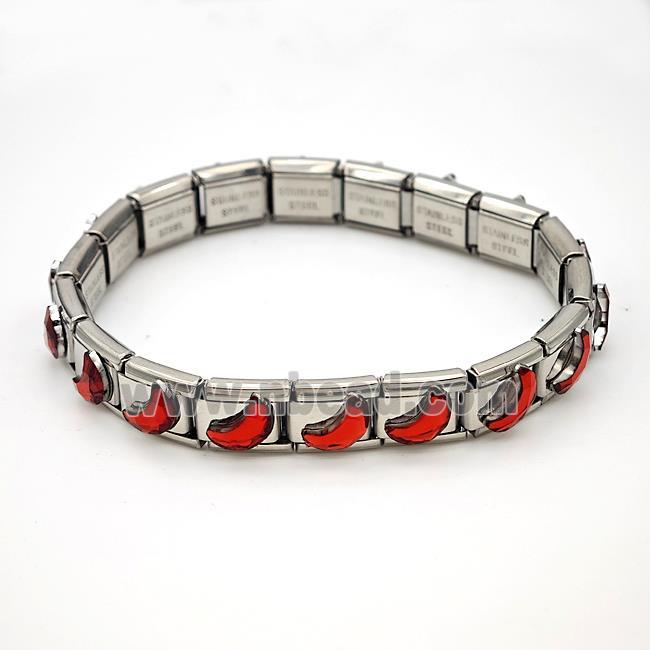 Raw Stainless Steel Module Bracelet Pave Acrylic Moon