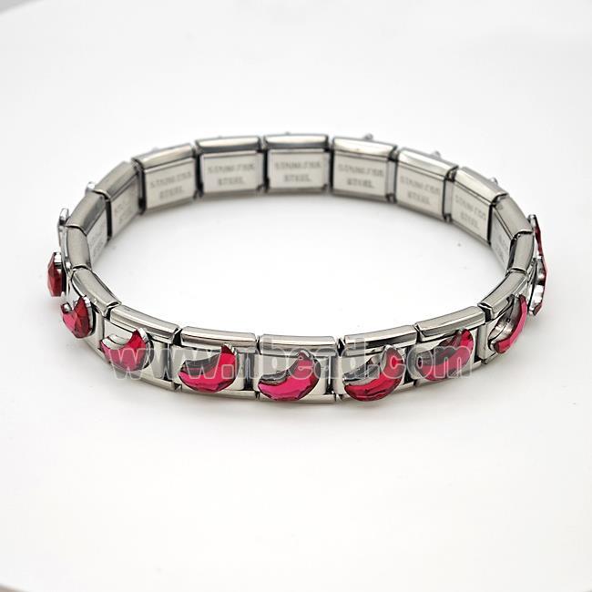 Raw Stainless Steel Module Bracelet Pave Acrylic Moon