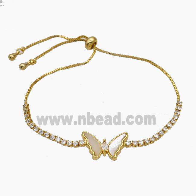 Copper Bracelet Pave Crystal Glass Butterfly Adjustable Gold Plated