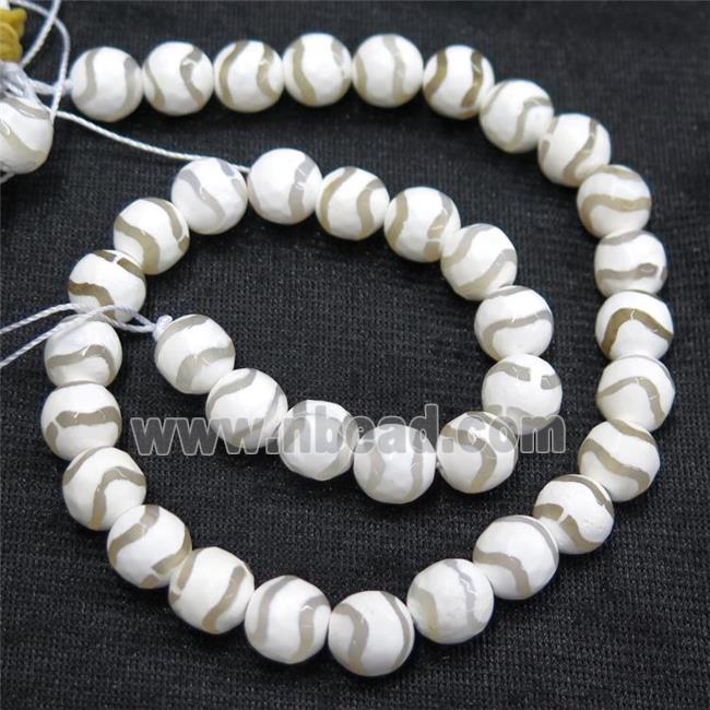 faceted round Tibetan Agate Beads, wave