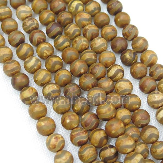 round matte tibetan agate beads, wave, antique brown