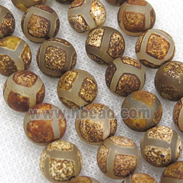 round matte tibetan agate beads, football, antique coffee