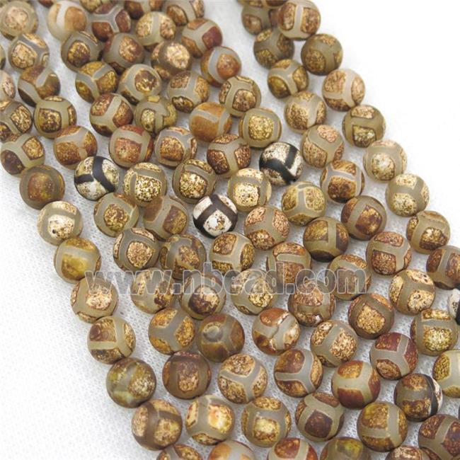 round matte tibetan agate beads, football, antique coffee