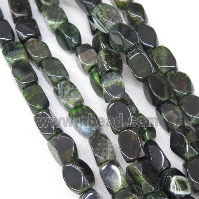 green Agate beads, faceted cuboid