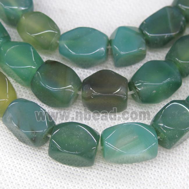 green Agate beads, faceted cuboid