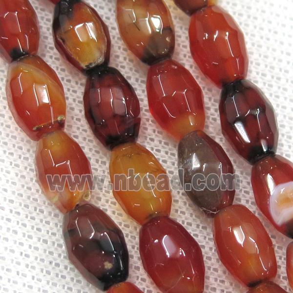 red Agate beads, faceted barrel