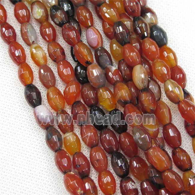 red Agate beads, faceted barrel