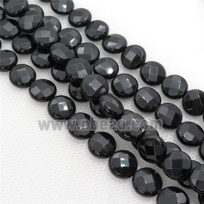 black onyx agate beads, faceted coin