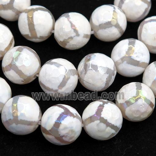 faceted round Tibetan Agate beads, football, AB color electroplated