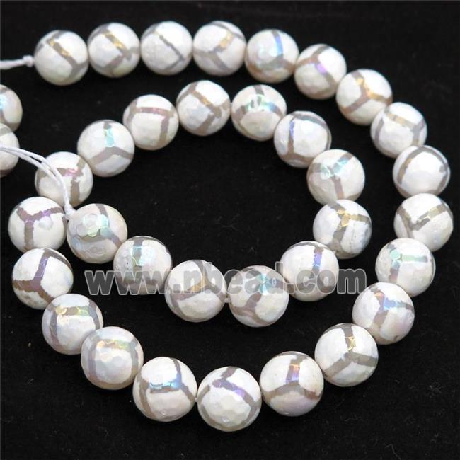 faceted round Tibetan Agate beads, football, AB color electroplated