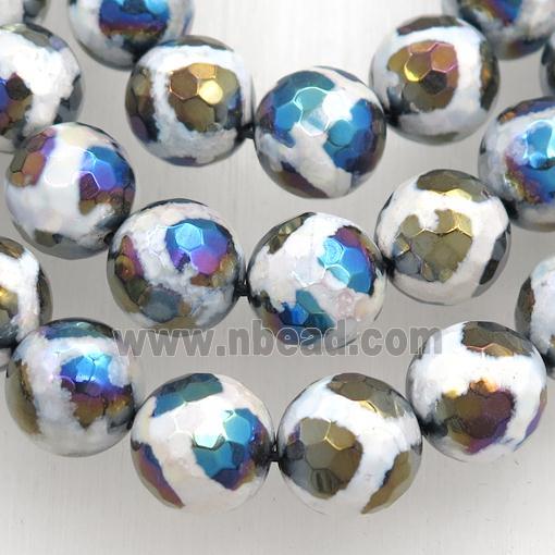 faceted round Tibetan Agate beads, football, AB color electroplated