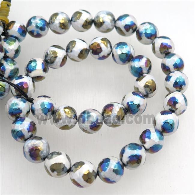 faceted round Tibetan Agate beads, football, AB color electroplated