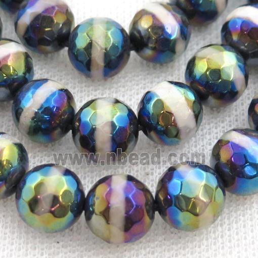 Tibetan Agate beads, faceted round, AB color electroplated