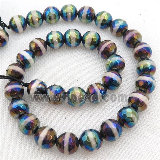 Tibetan Agate beads, faceted round, AB color electroplated