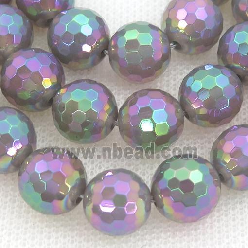 gray Agate Beads, faceted round, rainbow electroplated