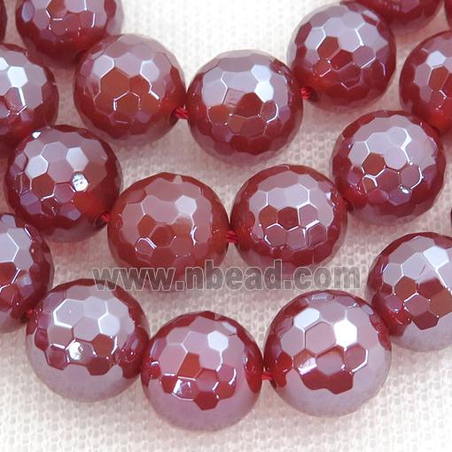 Faceted Round Agate Beads Red Electroplated