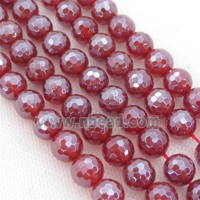 Faceted Round Agate Beads Red Electroplated