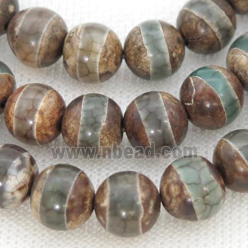 round khaki Tibetan Agate Beads, green line