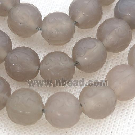 gray Agate Beads, round, carved