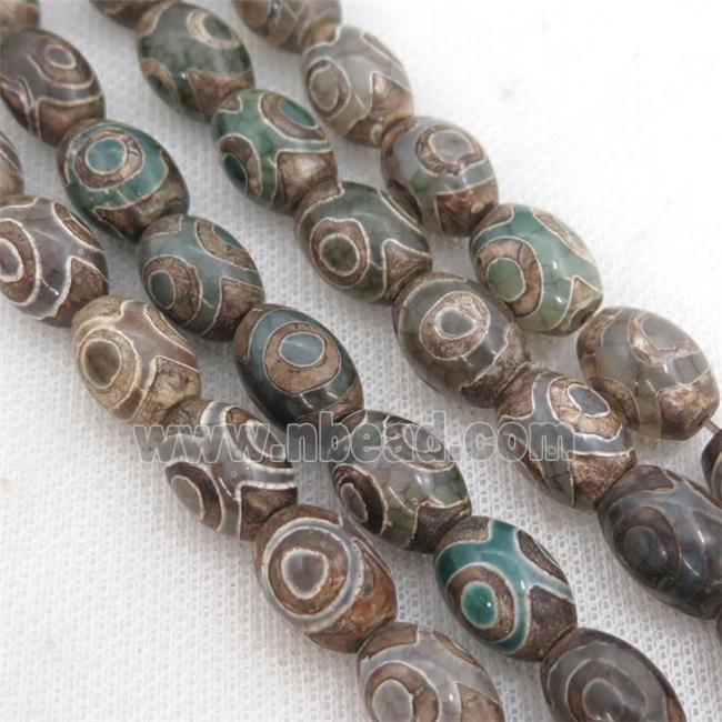 green Tibetan Agate barrel beads, eye