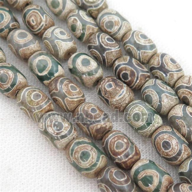 green Tibetan Agate barrel Beads, evil eye