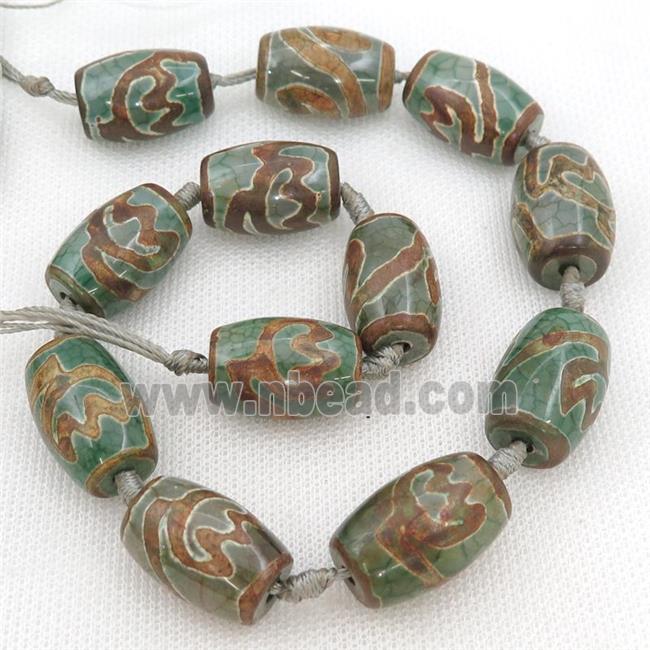 green Tibetan Agate barrel beads