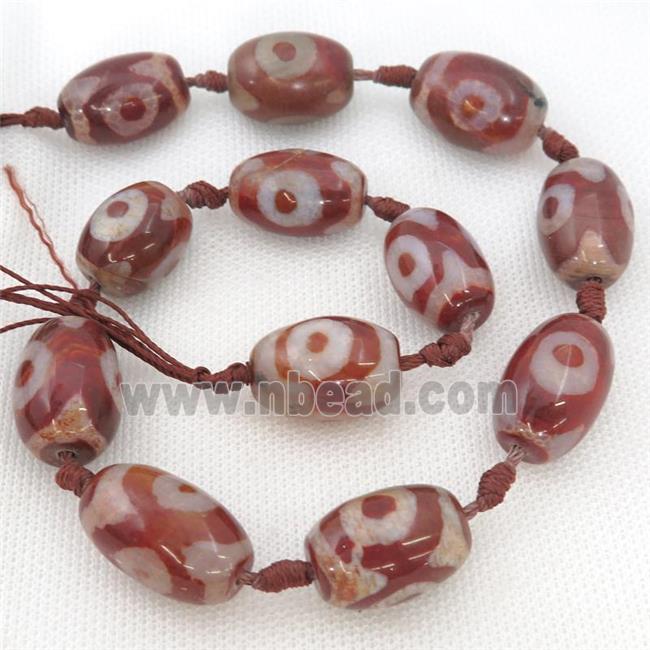 red Tibetan Agate barrel beads, eye