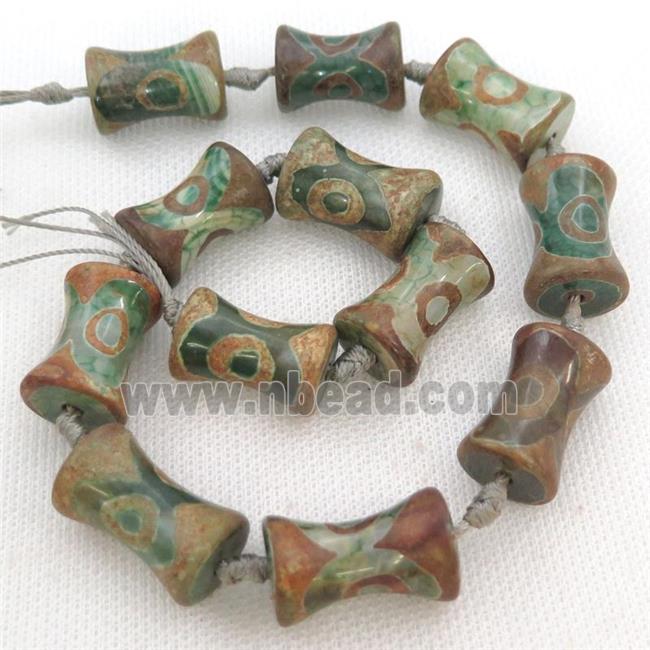 green Tibetan Agate bamboo beads, eye