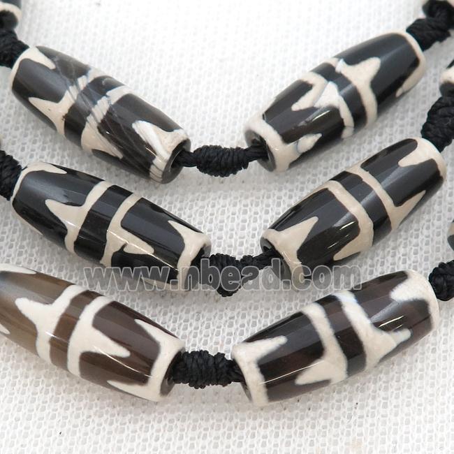 black white Tibetan Dzi Agate rice beads