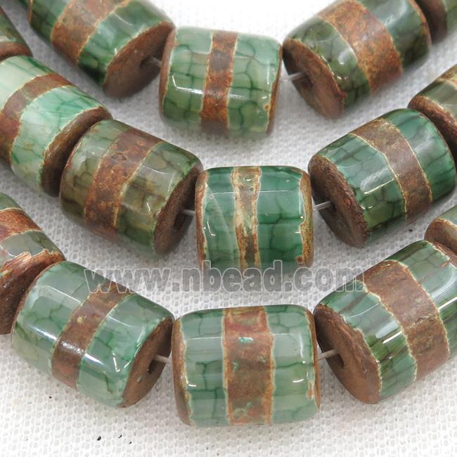 green Tibetan Agate column beads