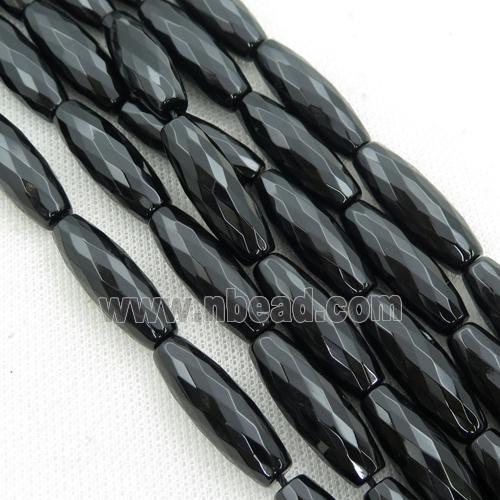 Black Onyx Agate Beads, Faceted Rice