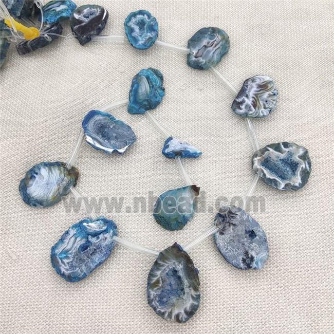 blue Agate Geode Druzy slice beads, top-drilled