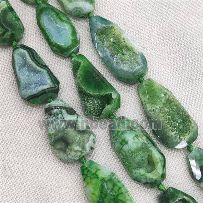 green Agate Geode Druzy Beads, freeform