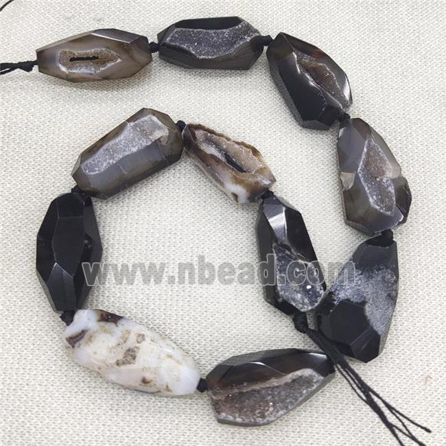 black Agate Geode Druzy Beads, freeform