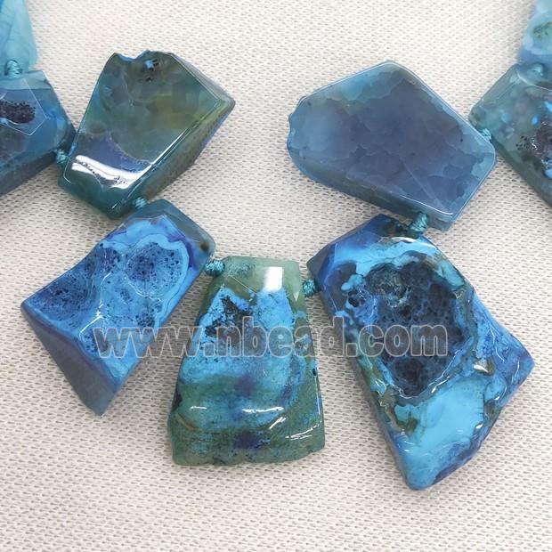 blue Agate trapeziform Beads, graduated