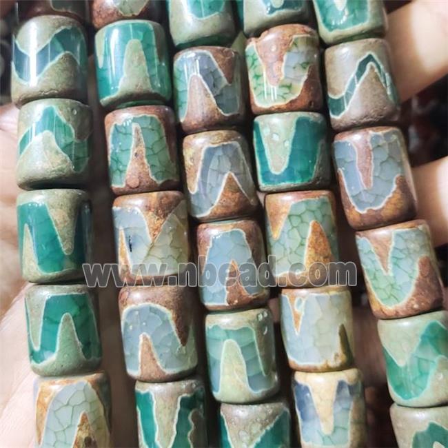 green Tibetan Agate column beads