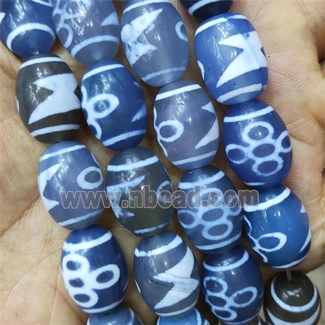 Blue Tibetan Agate Barrel Beads