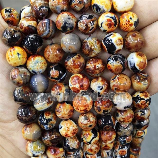 Yellow Orange Fired Agate Beads Round