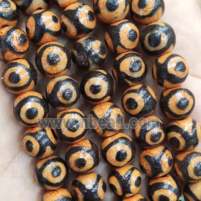 Orange Fire Tibetan Agate Round Beads Evil Eye Smooth