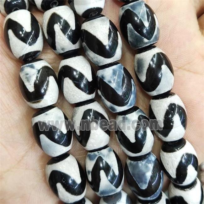 Black White Tibetan Agate Barrel Beads