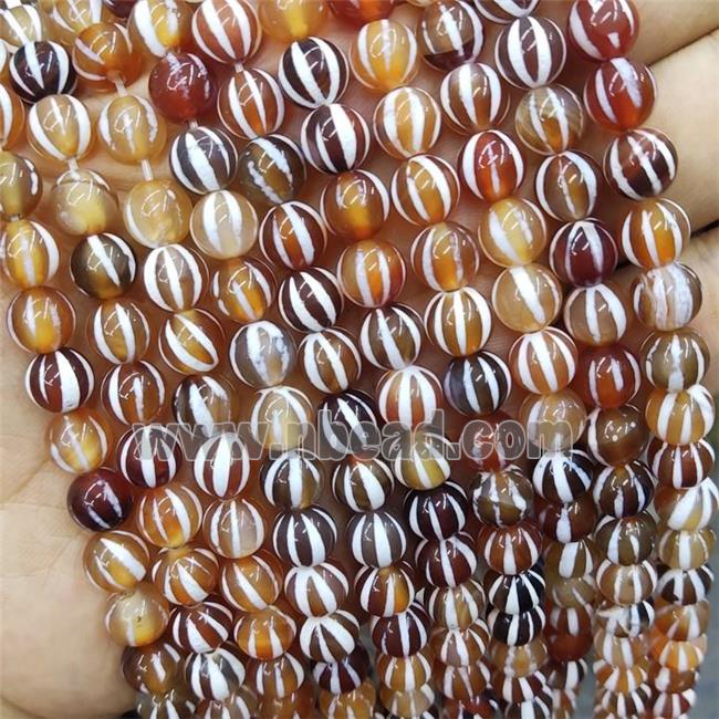 Red Tibetan Agate Beads Round Smooth Watermelon