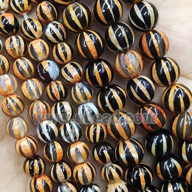 Tibetan Agate Beads Round Smooth Watermelon Orange