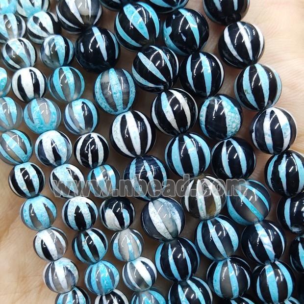 Tibetan Agate Beads Round Smooth Watermelon Blue