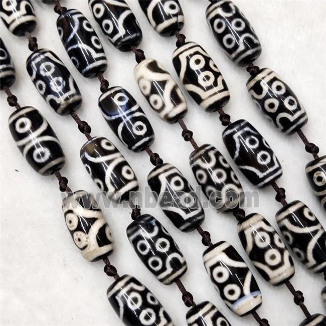 Black Tibetan DZi Agate Beads Barrel Evil Eye Smooth