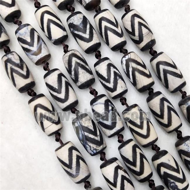 Tibetan DZi Agate Barrel Beads Matte Wave