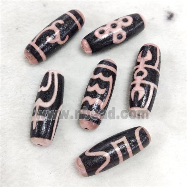 Tibetan DZi Agate Rice Beads Pink Dye Mixed