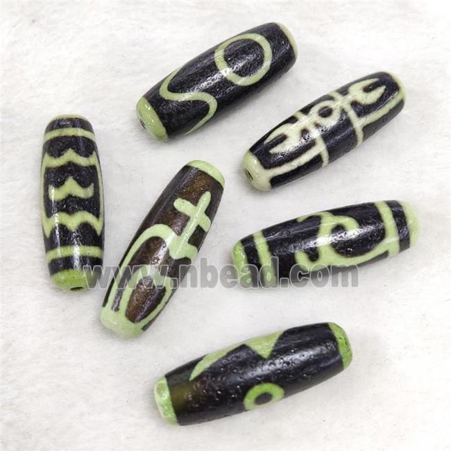 Tibetan DZi Agate Rice Beads Green Dye Mixed