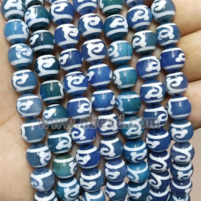 Tibetan Agate Beads Blue Smooth Round